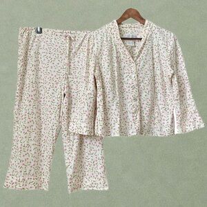 Crabtree&Evelyn Floral Pajama Set Cotton Bamboo Pink Green Cottagecore Sleepwear